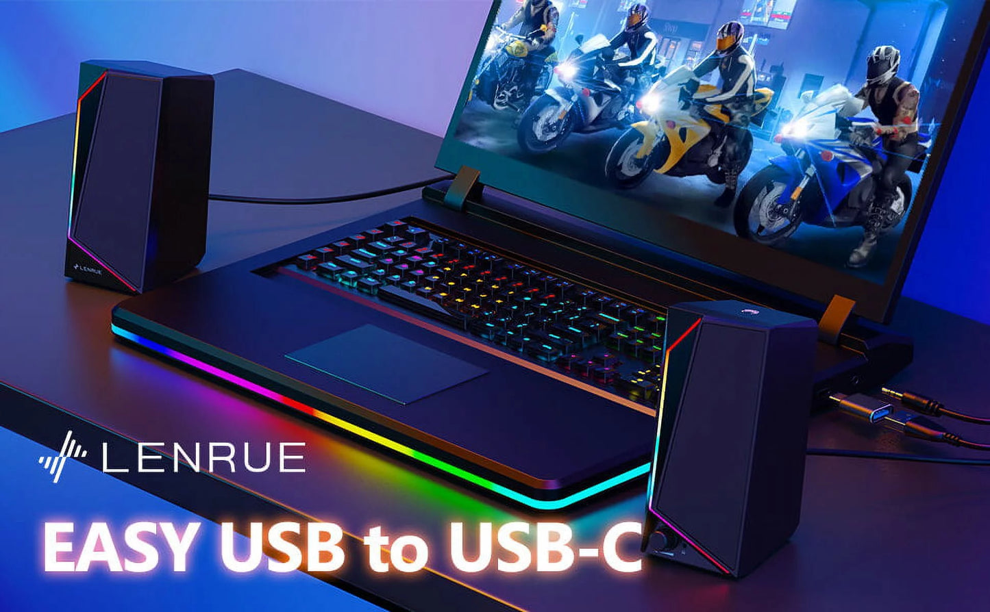 Gaming Computer Pc Speakers for Desktop USB-C Powered With Loud Stereo Sound