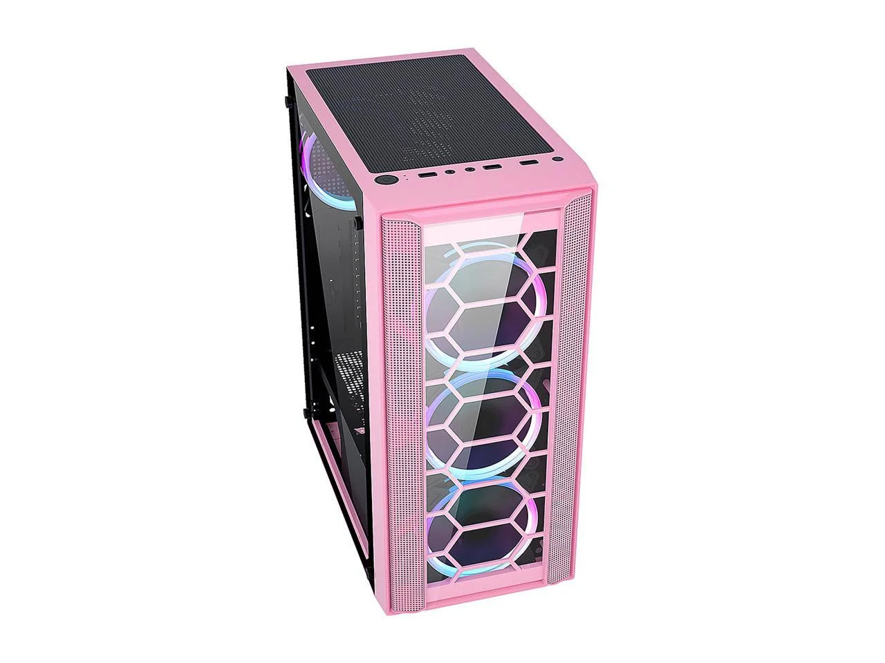 DIYPC Rainbow-Flash-F4-P Pink USB 3.0 Steel Tempered Glass ATX Mid Tower Pc Case 4 X 120Mm Autoflow Rainbow LED Fans 