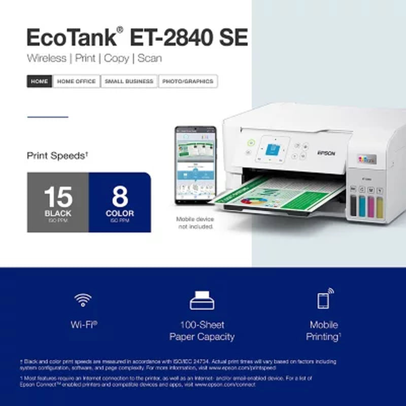 Epson Ecotank ET-2840 Special Edition All-In-One Inkjet Printer C11CK58201 Ink Included