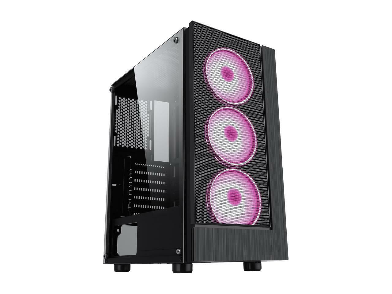 DIYPC Shadow-H3-Argb Black Steel / Tempered Glass ATX Mid Tower Computer Case 