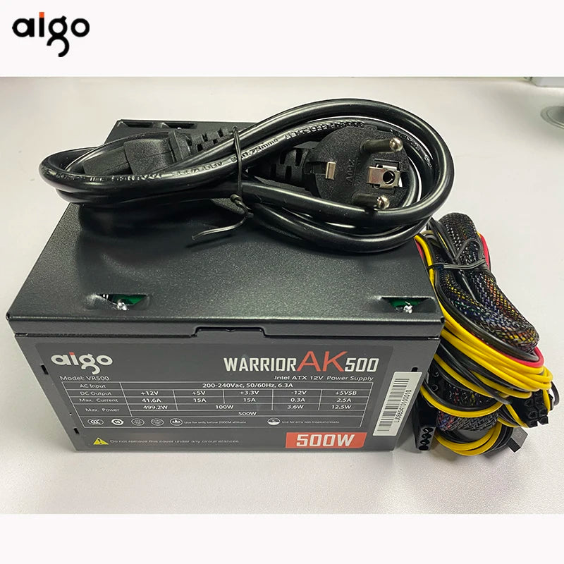 Aigo AK 500w Gaming PC PSU Power Supply 500W ATX Desktop Quiet 120mm RGB Fan