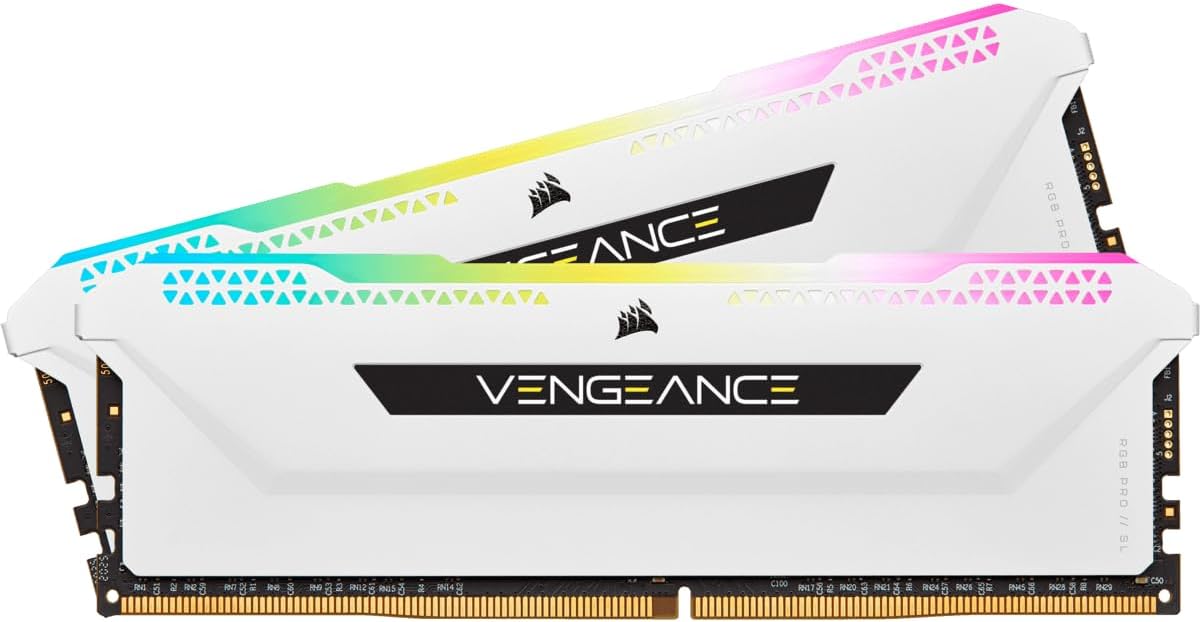 CORSAIR VENGEANCE RGB PRO SL DDR4 RAM 32GB (2X16Gb) 3600Mhz CL18-22-22-42 1.35V Intel AMD Desktop Computer Memory - White (CMH32GX4M2D3600C18W)