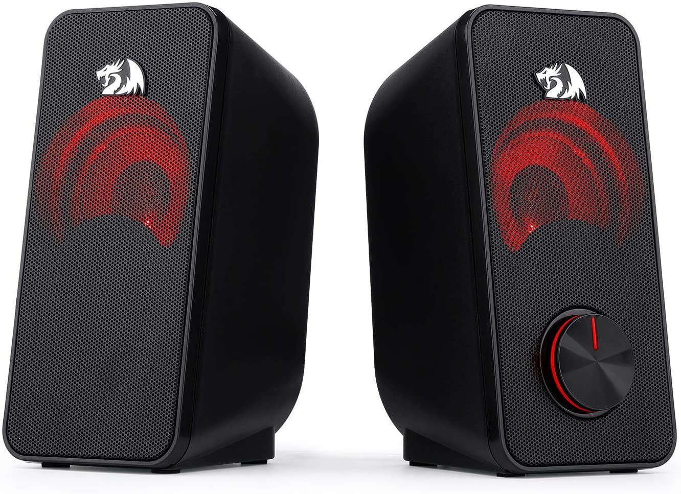Redragon GS500 Stentor PC Gaming Speaker, 2.0 Channel Stereo Desktop Computer Speaker with Red Backlight Quality Bass and Crystal Clear Sound, USB Powered with a 3.5Mm Connector