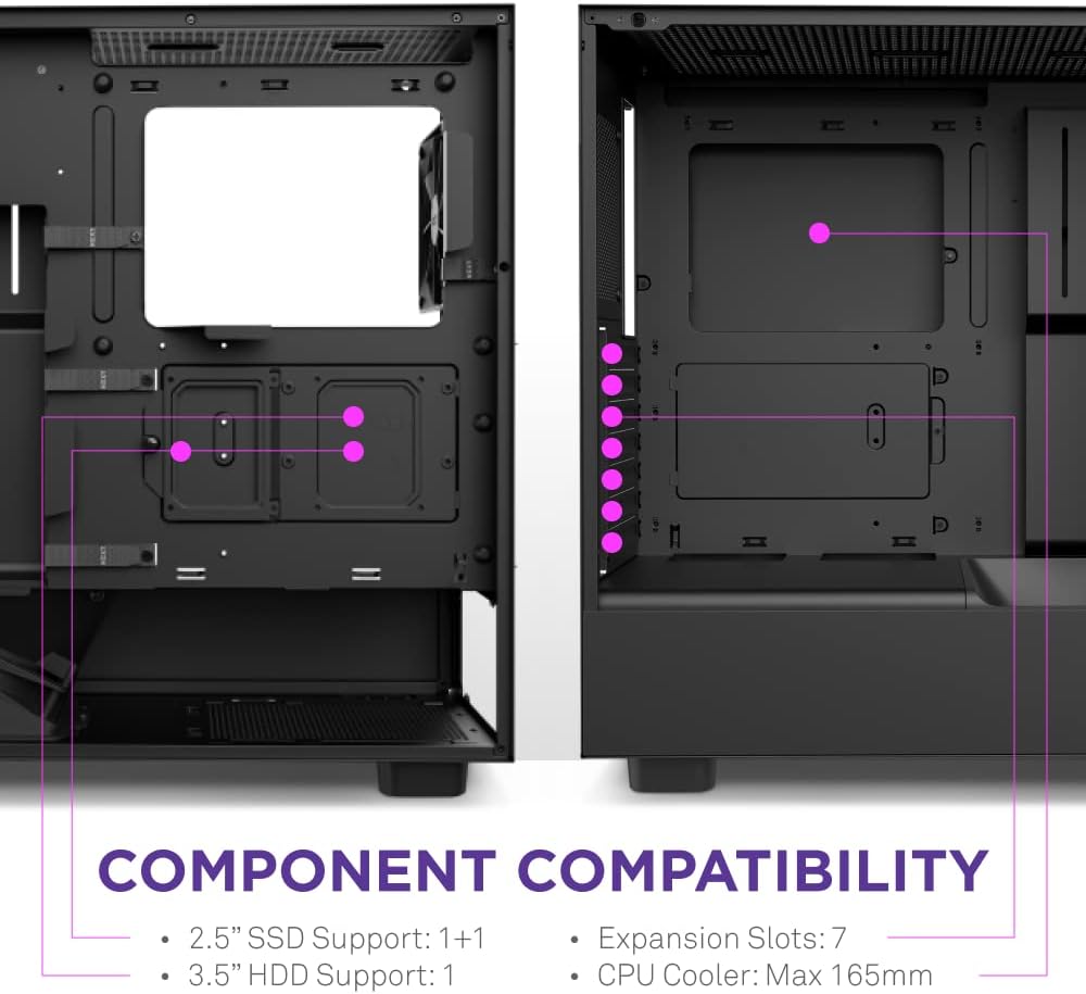 NZXT H5 Flow Compact ATX Mid-Tower PC Gaming Case – High Airflow Perforated Tempered Glass Front/Side Panel – Cable Management – 2 X 120Mm Fans Included – 280Mm Radiator Support – Black