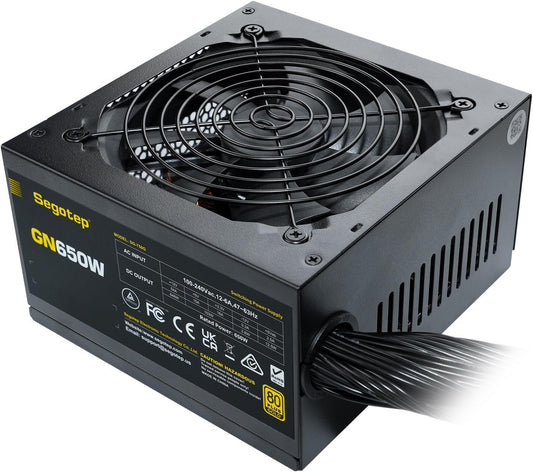 Segotep 650W 80 plus Gold Certified Non-Modular ATX Power Supply with 6+2 Pin Connectors PFC Protection and Rohs Compliance, 120Mm Silent Fan Gaming PSU GN-650 Black