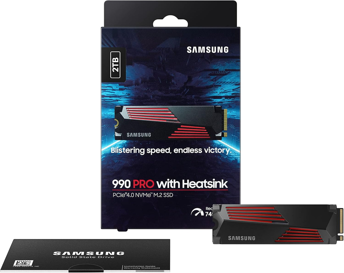 SAMSUNG 990 PRO W/ Heatsink SSD 2TB, Pcie Gen4 M.2 2280 Internal Solid State Hard Drive, Seq. Read Speeds up to 7,450Mb/S for High End Computing, Workstations, Compatible W/ Playstation 5, MZ-V9P2T0CW