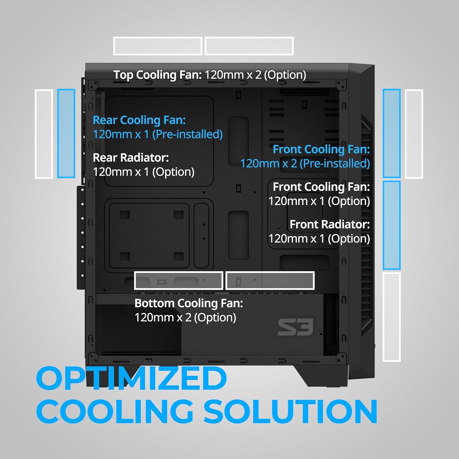 Zalman- S3 - ATX Mid-Tower PC Case - Full Acrylic Side Panel - 3X Case Fan 120Mm Pre-Installed, Black