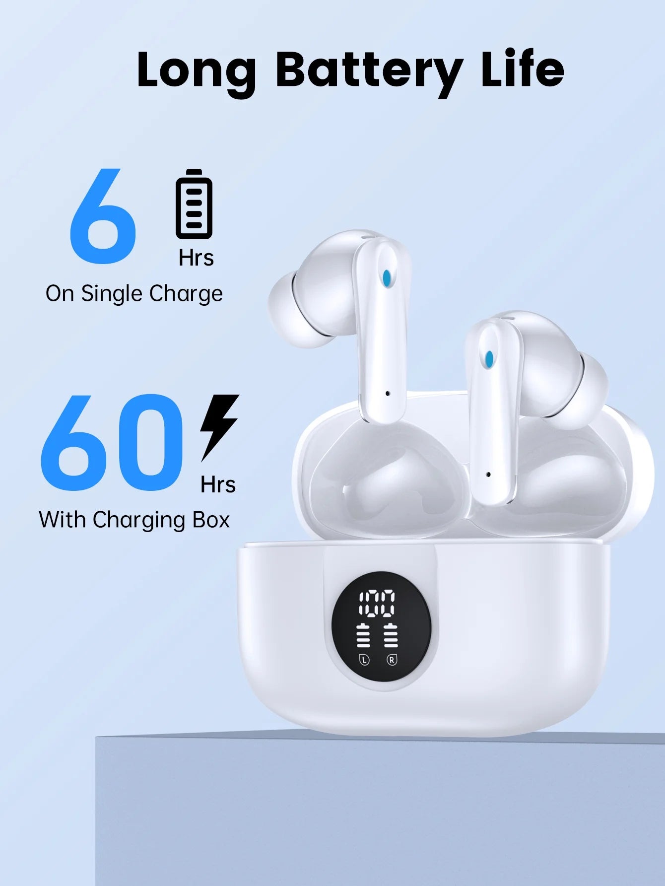 Wireless Earbuds Bluetooth Headset 60 Hours of Battery Life Noise Cancellation Clear Calls Built-In Microphone IPX7 Waterproof V5.3 Bluetooth Stereo Earbuds 