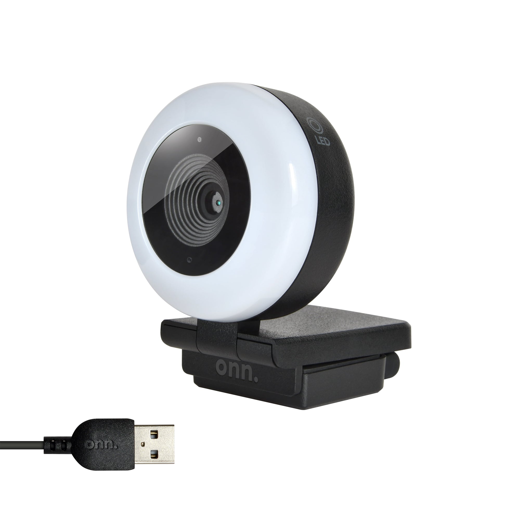 Webcam with Ring Light 3 LED Levels Autofocus Built-In Microphone White & Black