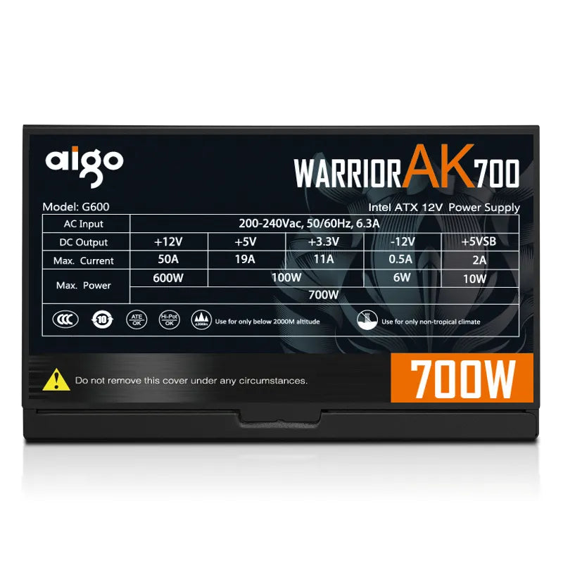 Aigo AK 700w Gaming PC PSU Power Supply ATX Desktop Quiet 120mm RGB Fan