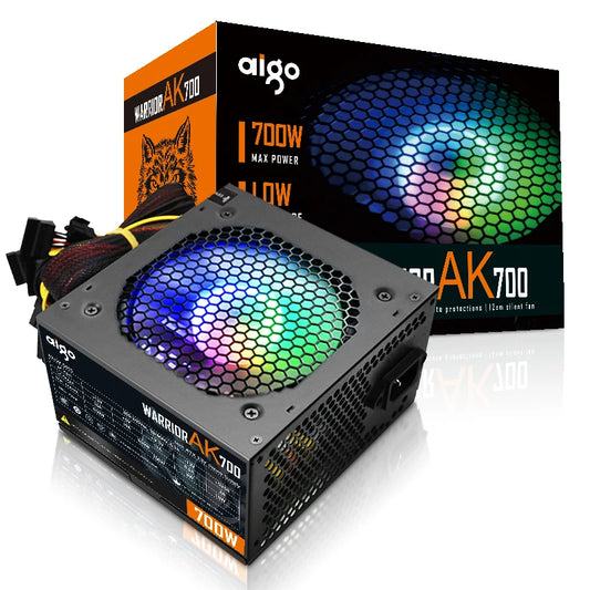 Aigo AK 700w Gaming PC PSU Power Supply ATX Desktop Quiet 120mm RGB Fan