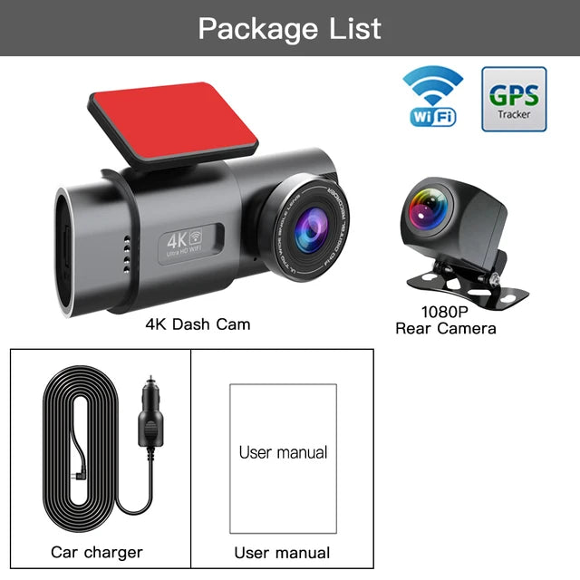4K UHD Dash Cam UHD 1080P Dual Lens Video Car Recorder with Wifi HD IR Night Vision Sensor Camcorder DVR Dashcam