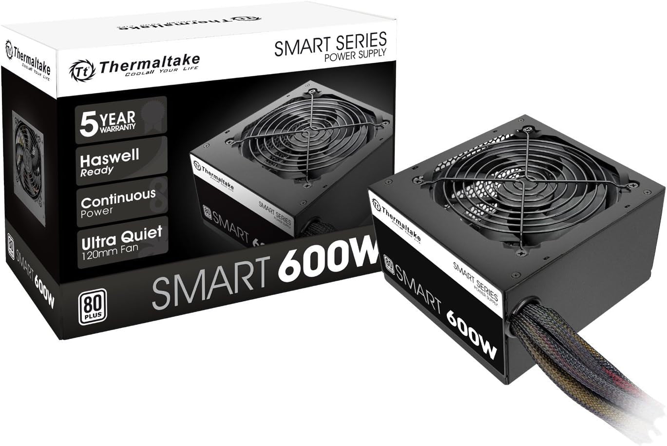 Thermaltake SMART 600W ATX 12V V2.3/EPS 12V 80 plus Certified Active PFC Power Supply PS-SPD-0600NPCWUS-W