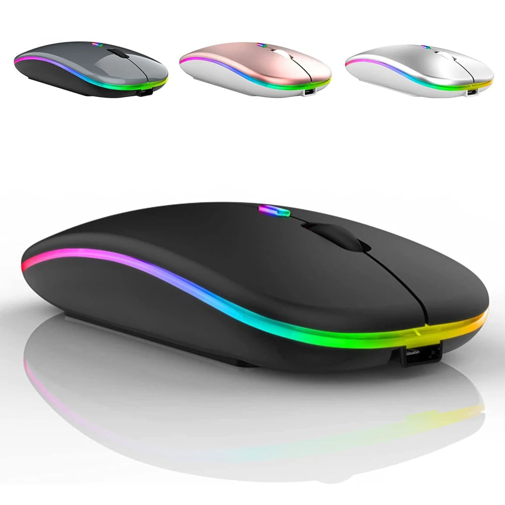 Bluetooth Wireless 2.4GHz Optical Mouse USB Rechargeable RGB Mice for PC Laptop